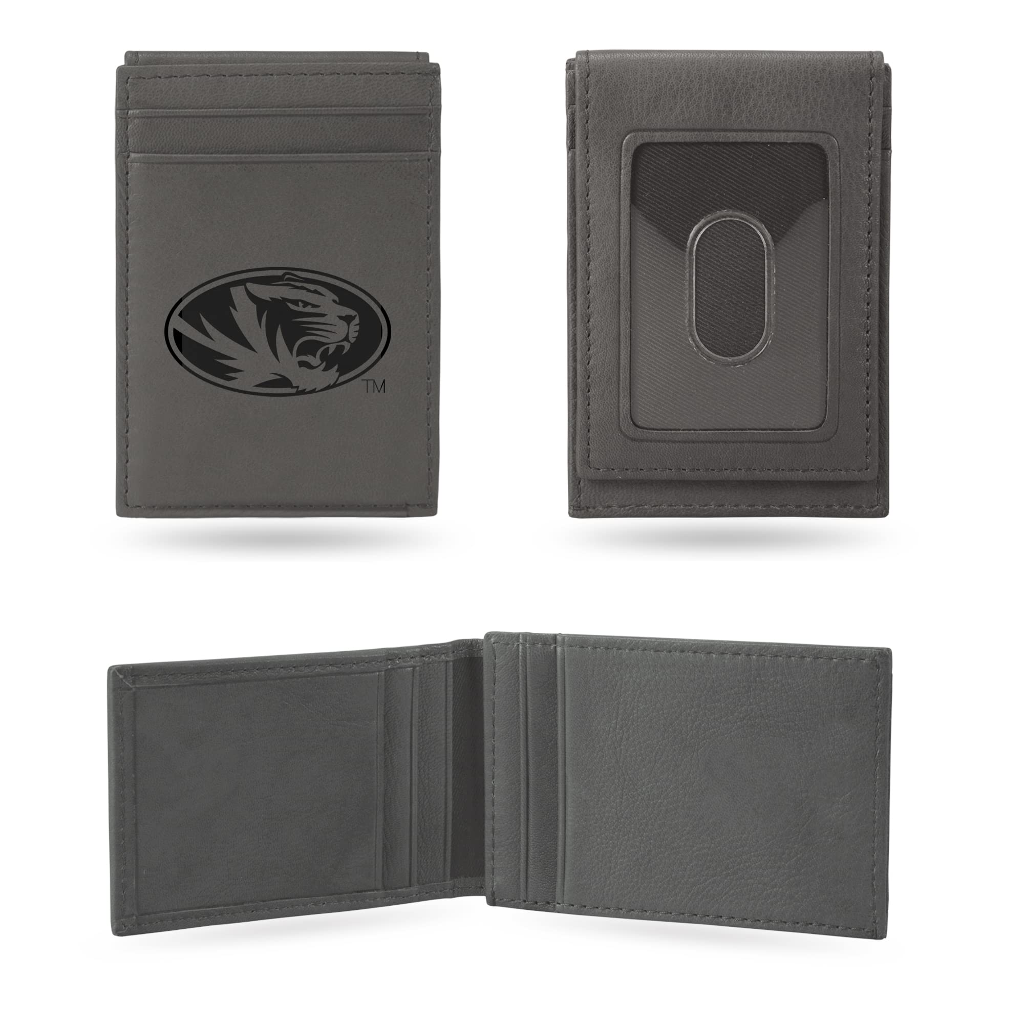 Rico Industries NCAA Gray Laser Engraved Front Pocket Wallet - Compact/Comfortable/Slim