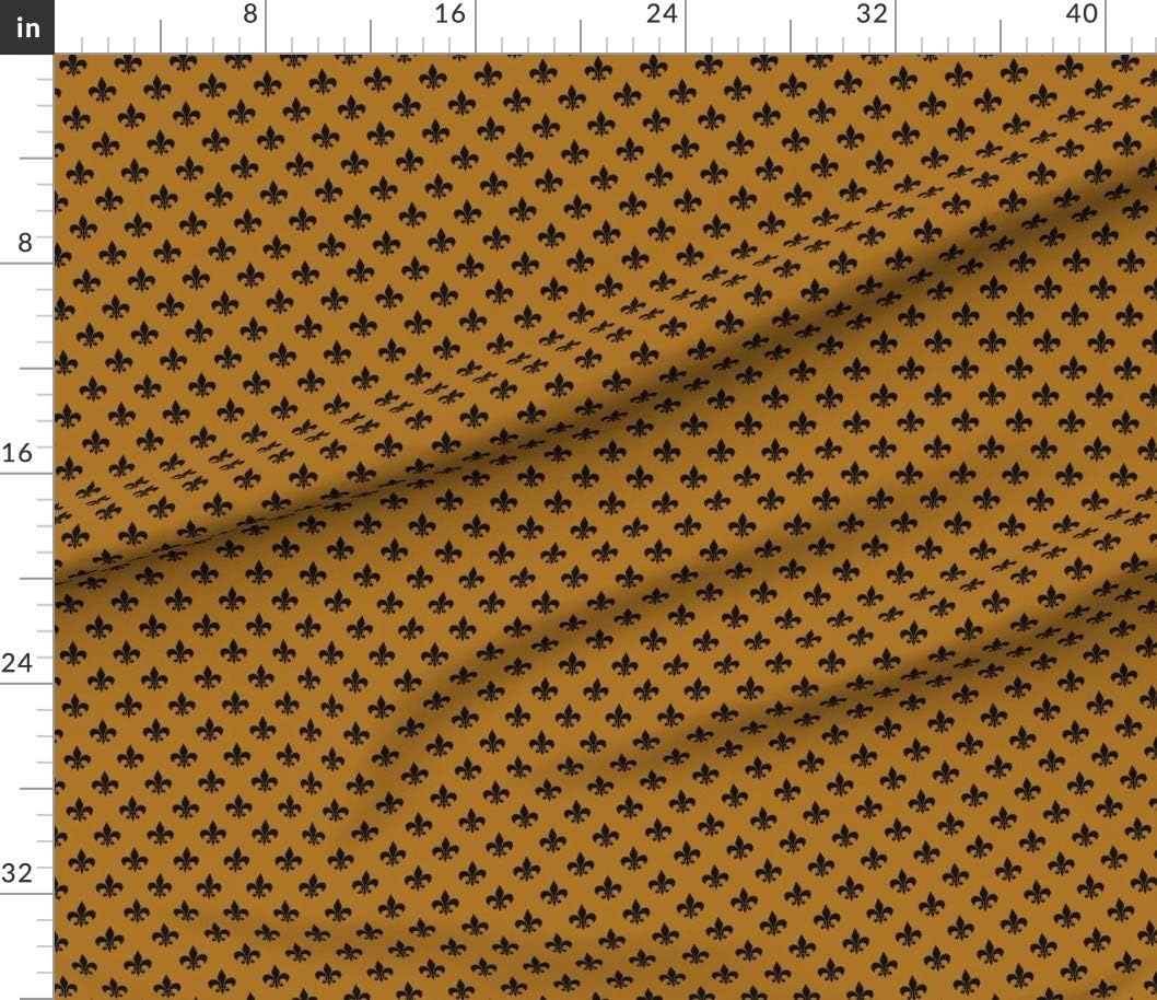 Spoonflower Fabric - Black Fleur Lis Antique Gold French Power Printed on Petal Signature Cotton Fabric by The Yard - Sewing Quilting Apparel Crafts Decor