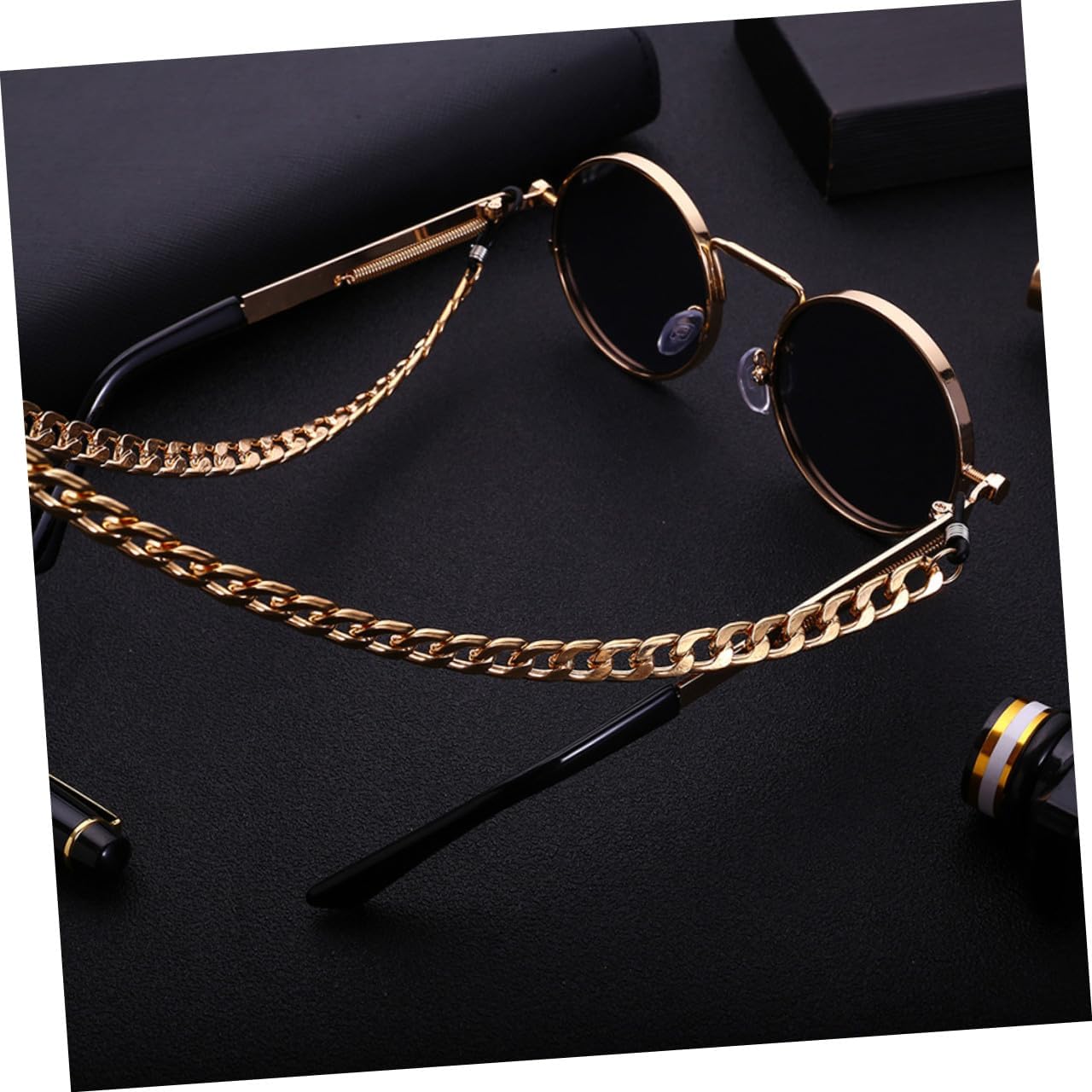 Ipetboom Hip-Hop Style Golden Eyeglass Chain for Men Thick Sunglasses Strap Anti-Slip Eyewear Retainer Fashionable Glasses Cord for Casual and Outdoor Use