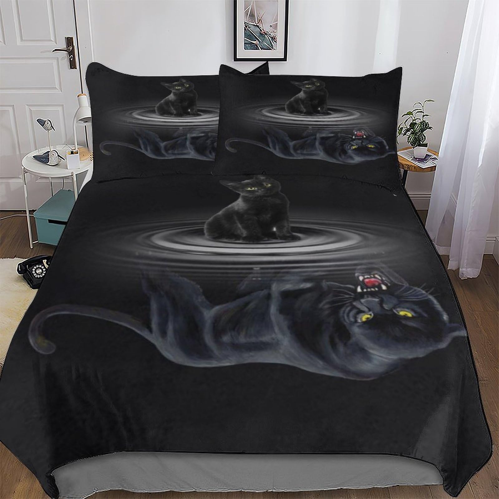 Pazzk Boys Cat Microfiber Duvet Cover Set 2 Pcs Polyester-Cotton Quilt Cover Bedding Set With Pillow Cases Machine Washable Anti Allergic Comforter Cover For Girls Double (200X200cm)