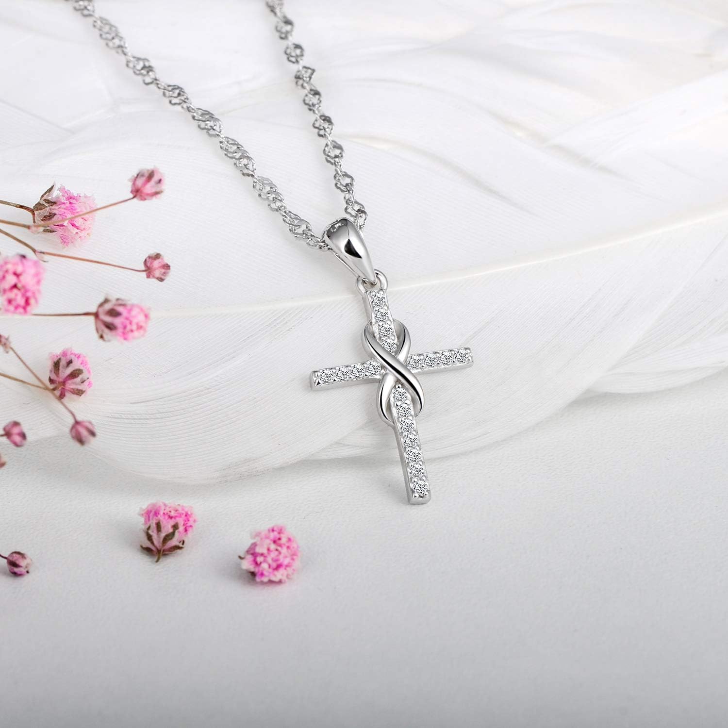 Elegant cross infinity symbol necklace, Women's 925 sterling silver necklace pendant, Inlaid zircon, Silver, Christmas birthday gift - Image 5