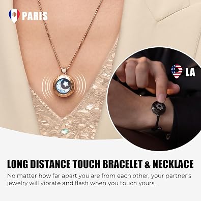 TOTWOO Smart Touch Bracelet & Necklace Set: Connected Love Jewelry with Instant Touch Alerts, Bluetooth App Pairing, Designed for Couples in Long Distance Relationships, Emotional Gift for Him or Her