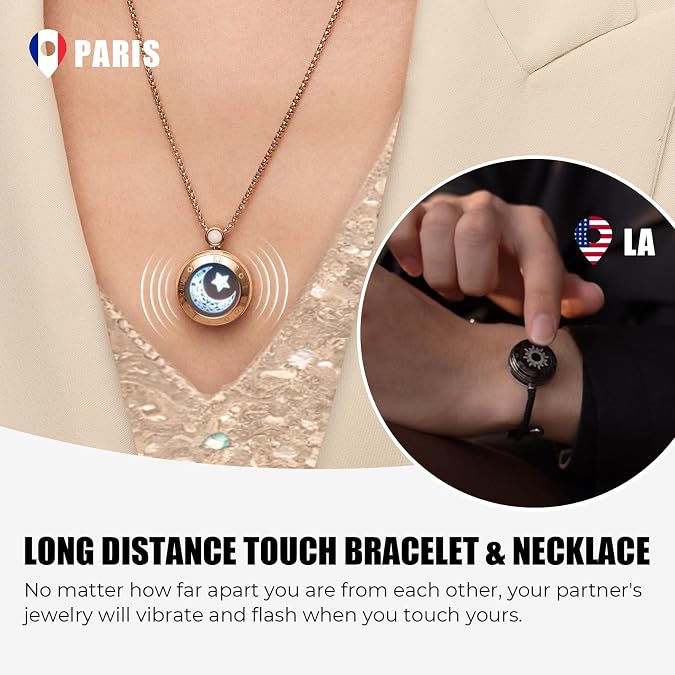 TOTWOO Smart Touch Bracelet & Necklace Set: Connected Love Jewelry with Instant Touch Alerts, Bluetooth App Pairing, Designed for Couples in Long Distance Relationships, Emotional Gift for Him or Her