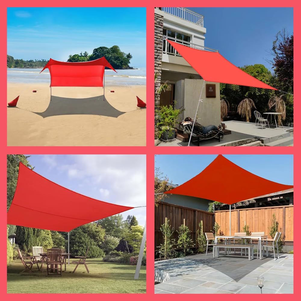 Tente de Plage 2x2m 3x3m 4x4m avec 2 Poteau et Sacs Abris de Plage de Sable pour Protection Solaire