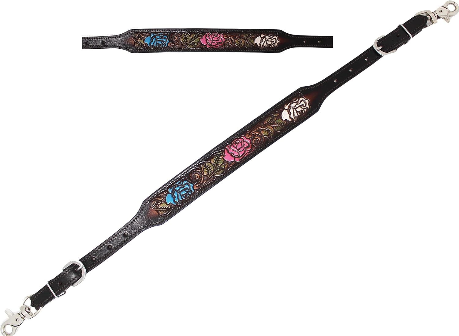 CHALLENGER Western Leather Tooled Beaded Wither Strap Breast Collar Strap 105FK