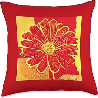 Elegant Images Large Daisy Aster in Red, Yellow and Saffron Throw Pillow...