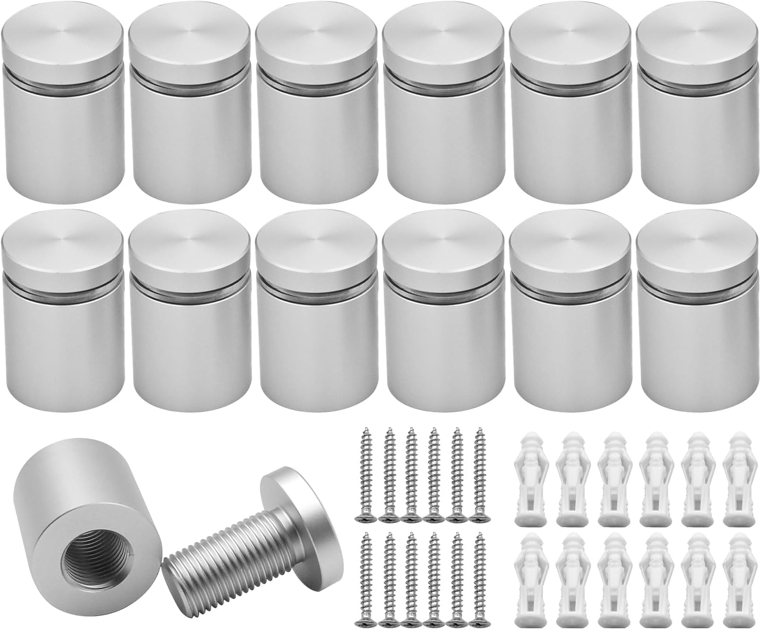 3/4 in. x 3/4 in. Solid Aluminum sign standoffs advertising screws fixings wall mounts support bolts for acrylic frame picture billboard glass posters signs display 12PCS (Satin chrome anodized)