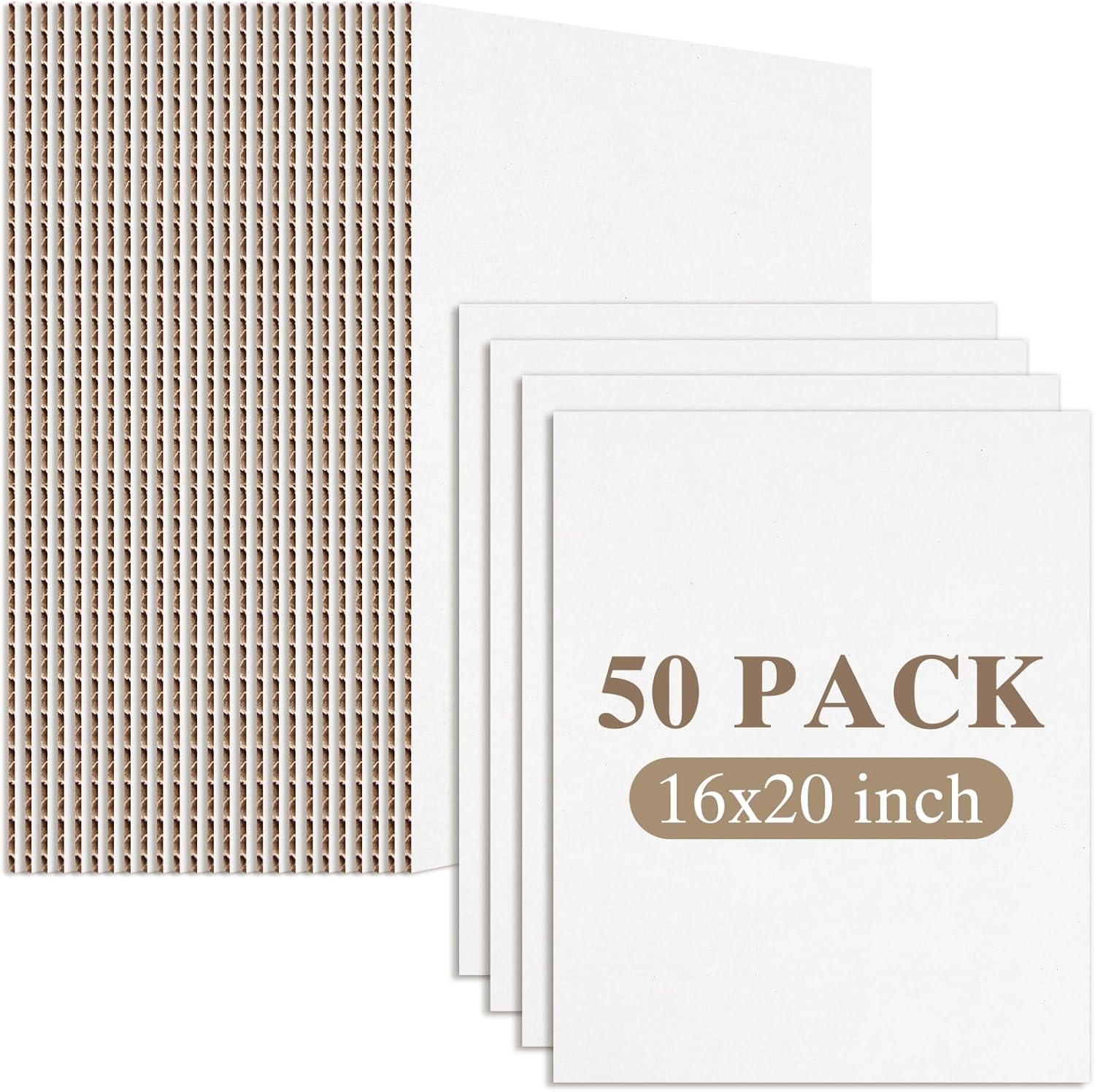 Golden State Art, 50 Pack 16x20 Corrugated Cardboard Sheets, Flat Cardboard Inserts Layer Pads for Packaging, Shipping, Mailing or Crafting Art