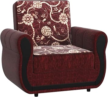 Ottomanson Convertible Armchair Sleeper Chair with Hidden Storage & Click-Clack Mechanism Firm Support Chair Bed Accent Chair for Living Room, Bedroom & Apartment, Burgundy