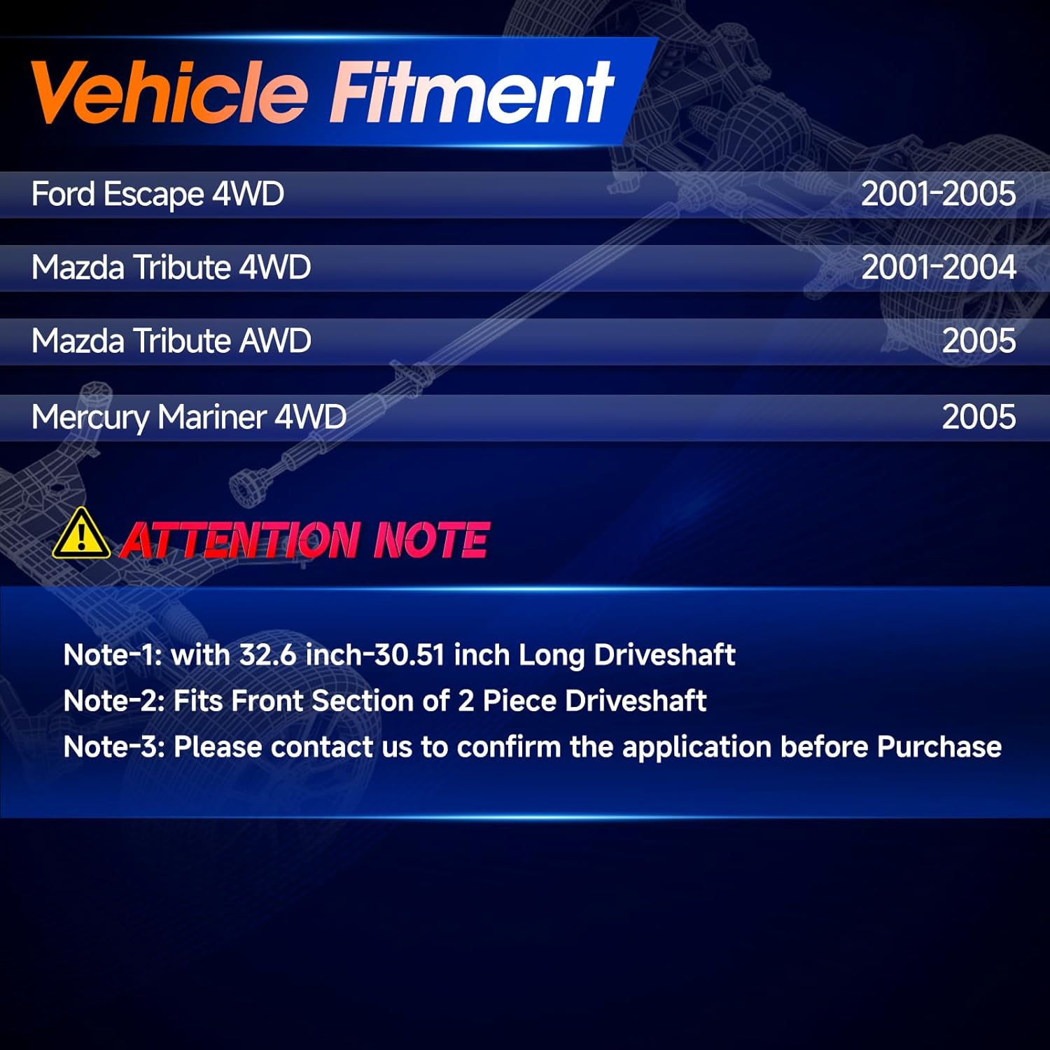 Rear Drive Shaft Prop Shaft Driveshaft Assembly Fit for Ford Escape 2001-2005 4WD & Mazda Tribute 2001-2004 4WD & Tribute 2005 AWD & Mercury Mariner 2005 4WD, Replace# 659463, YL844602BH