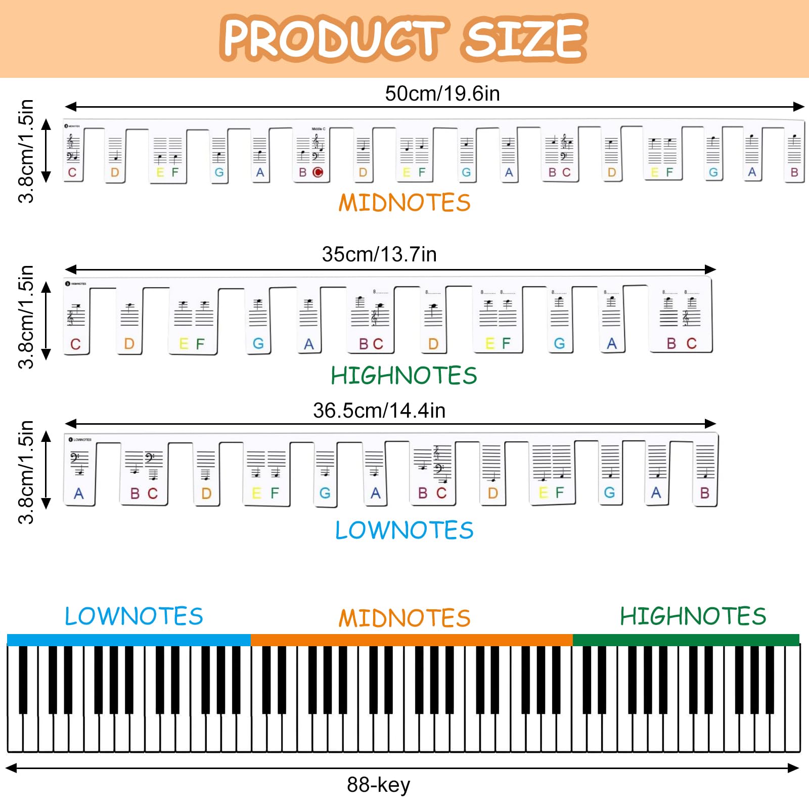 Removable Piano Keyboard Note Labels, Washable Beginners Piano Notes Overlay Strips - Image 2
