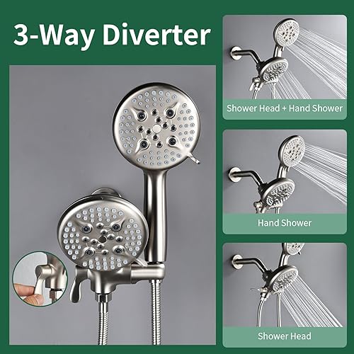 Miniatura 5 de L829-2 Juego de grifo de ducha de níquel cepillado  Cabezal de ducha doble completo y combo de mano, boquilla de bañera y kit de molduras