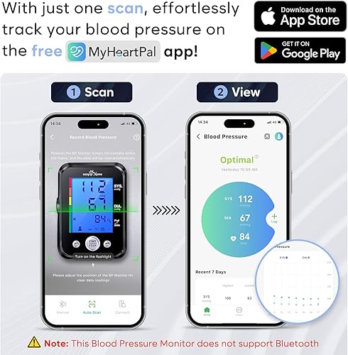 Miniatura 2 de EasyHome Monitor de presión arterial Monitor de presión arterial automático preciso con aplicación gratuita MyHeartPal - Pantalla retroiluminada de
