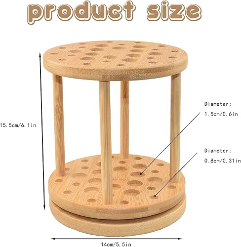 Miniatura 5 de Soporte giratorio para pinceles de pintura de bambú de 360 grados, soporte de bandeja para pinceles de pintura de acuarela de gran capacidad,
