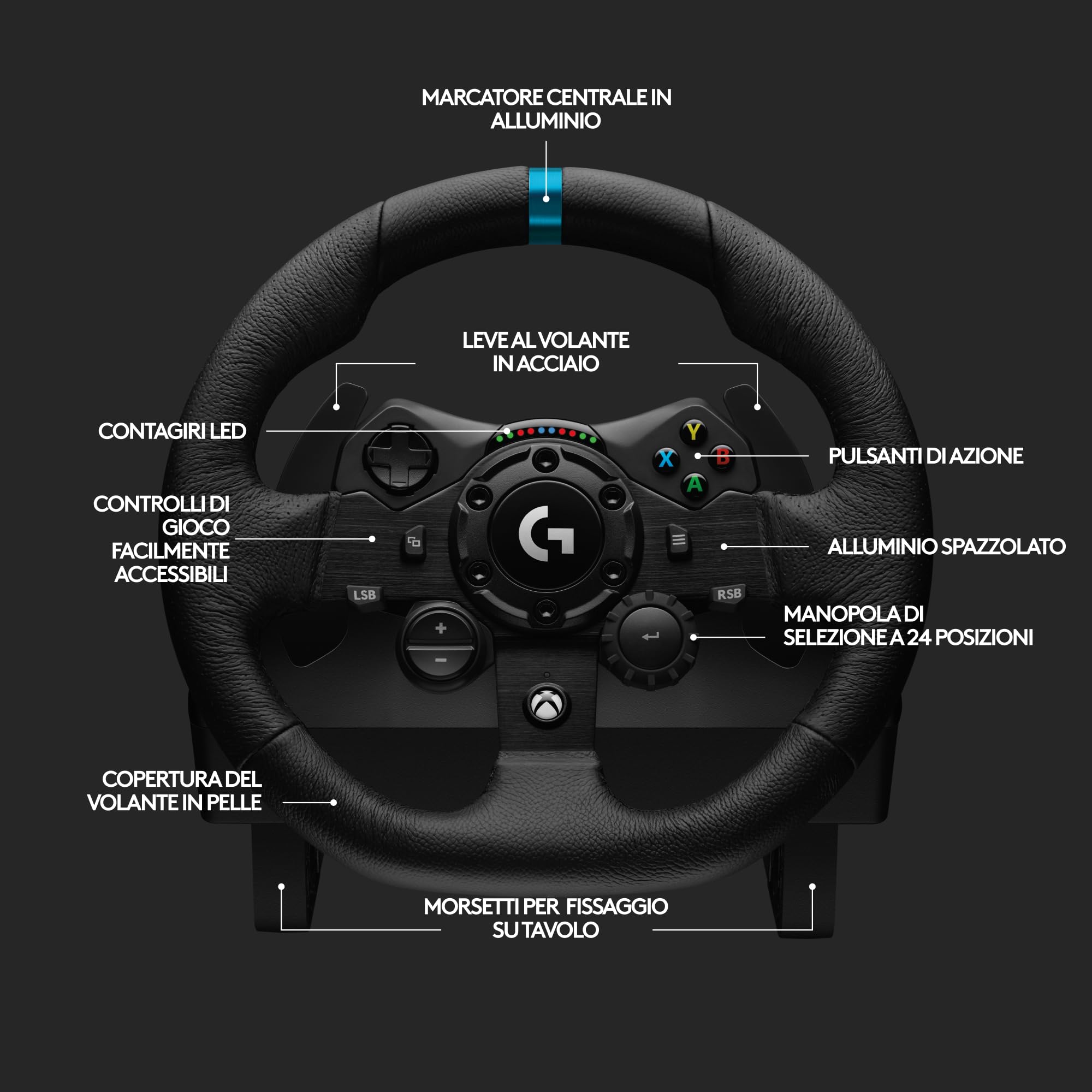 Logitech G G923 volante da corsa e pedali per Xbox & PC | Xbox Series X|S, Xbox One e PC, ritorno di forza TRUEFORCE fino a 1000 Hz, pedali reattivi, doppia frizione e rivestimento