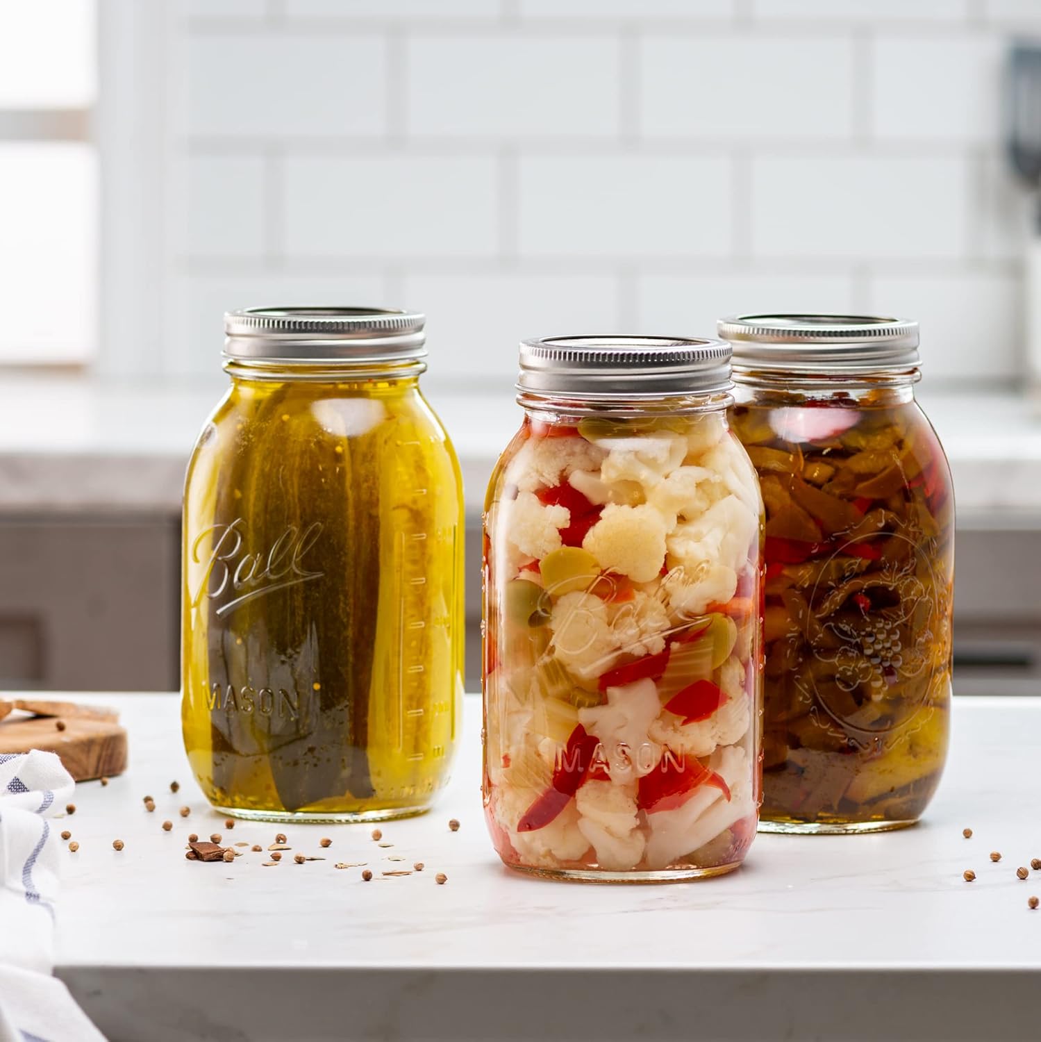 Regular Mouth 32 oz (Quart) mason Jars (24-Pack) with Lids and Bands Bundled with KangarooBands Jar Opener, and Package Of Jar Labels | Canning, Fermenting, Pickling, DIY Decors Projects