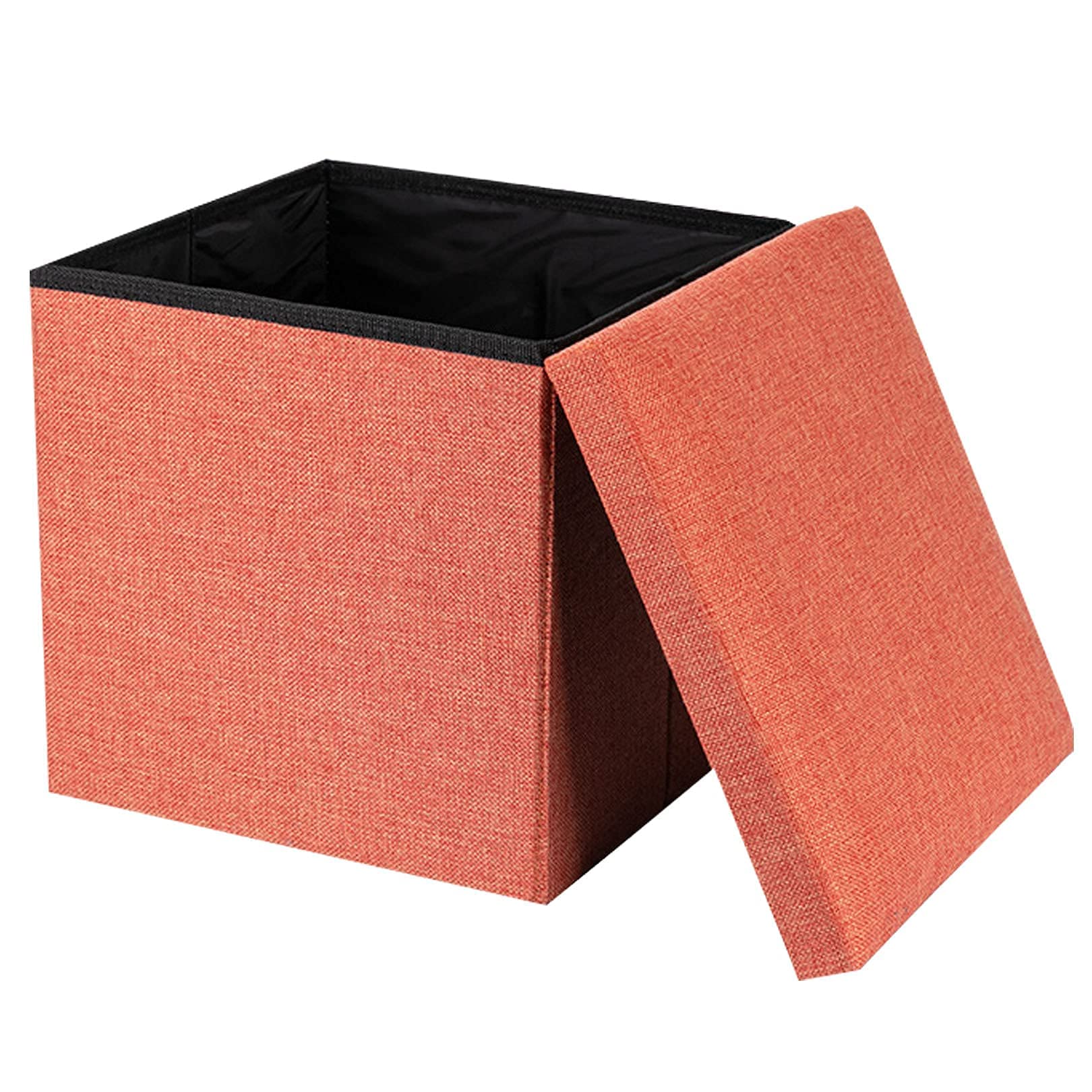 Repose-pieds de rangement en lin orange idéal pour optimiser votre entrée