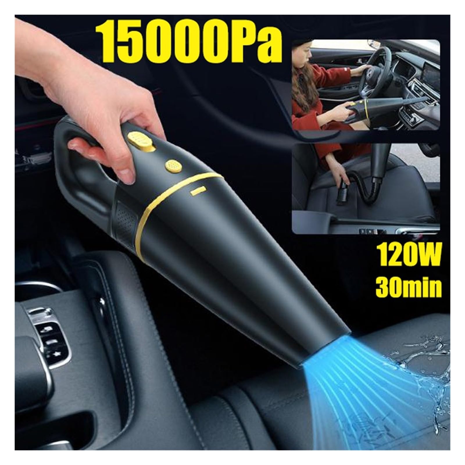 Aspiradora De Coche Carga Inalámbrica con Alta Potencia Succión, Pequeña For El Hogar Doble Propósito Limpieza Fácil Rápida Diversos Escenarios(15000Pa Wireless)