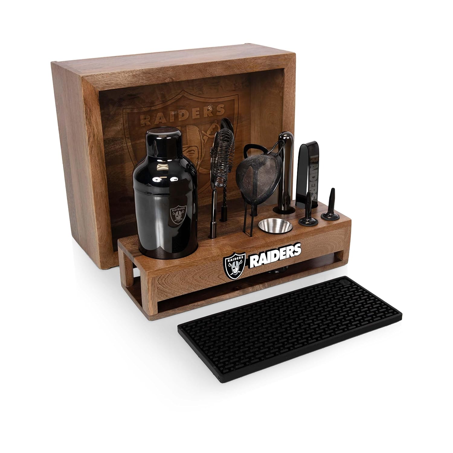 PICNIC TIME NFL Las Vegas Raiders Old Fashioned Cocktail Bar Set, Bartender Kit, Shaker Set, Bar Accessories with Wood Gift Box, (Mango Wood) image 2