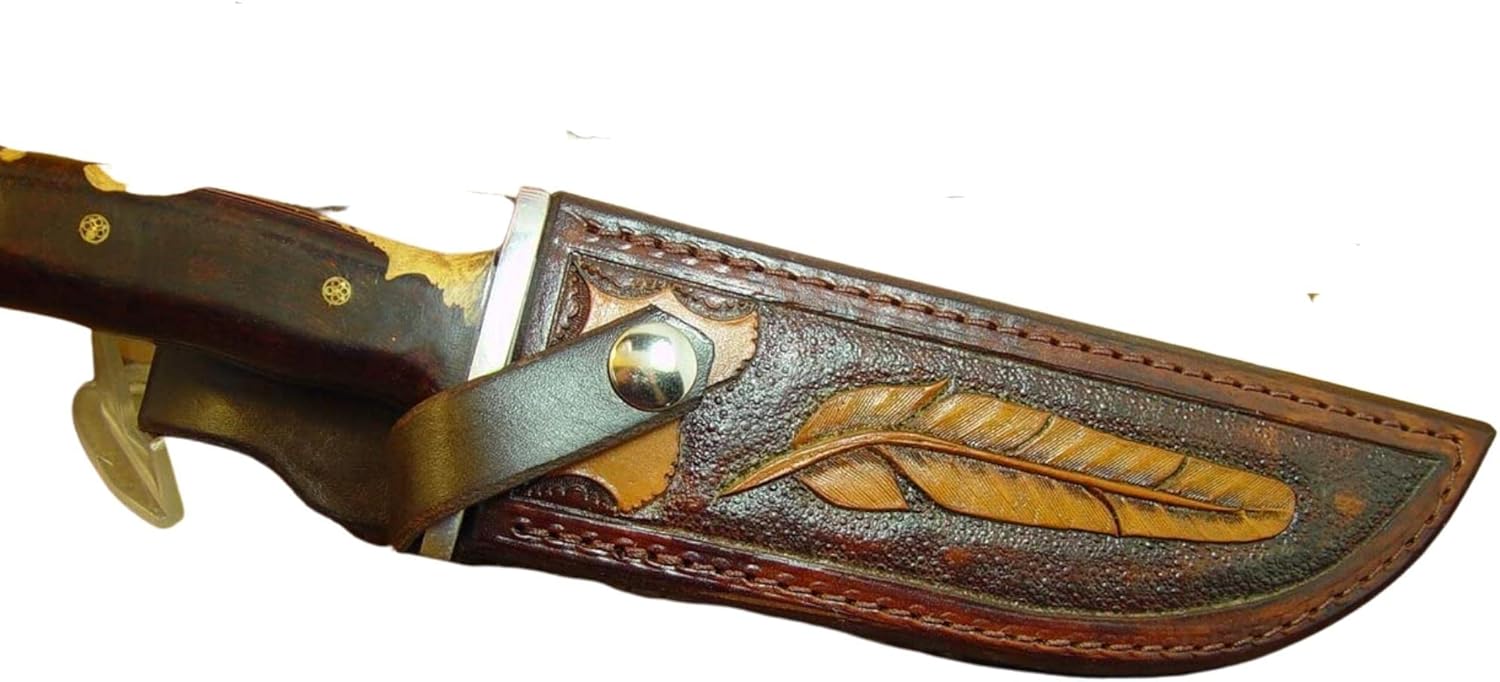 Custom Leather Vertical Knife Sheath for Buck 124, Fixed Blade Knife Holder, Dyed Dark Brown