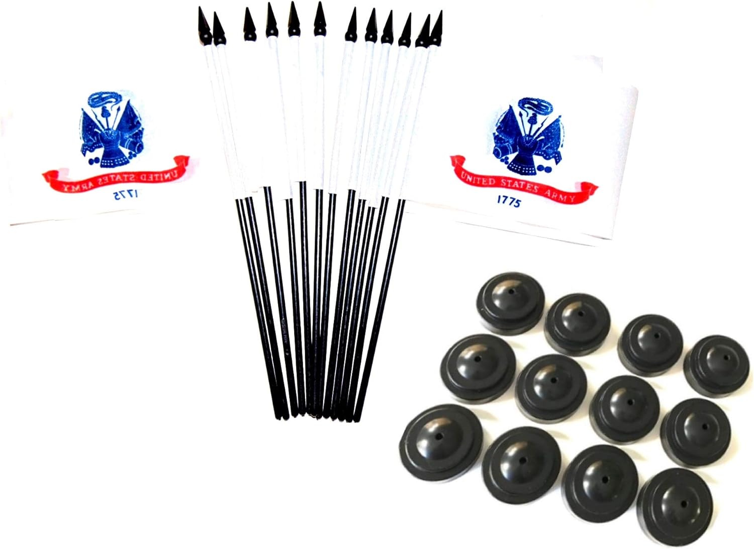 Box of 12 United States Amry Miniature Desk & Table Flags Includes 12 Flag Stands & 12 Polyester Small Mini Military Stick Flags