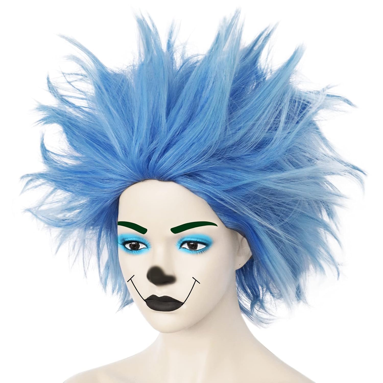 BECULINA Blue Spiky Wig +Hair Cap Synthetic Funny Wig for Men Women Cosplay Characters Themed Parties Blue Crazy Synthetic Hair Short Fun Wigs for Adults Halloween Costume Party Outfit Anime Wigs - Image 4