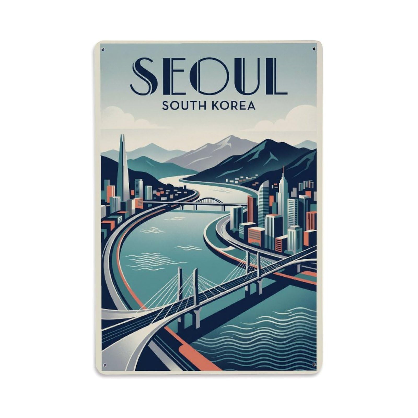 Metal Tin Sign Vintage Travel Seoul South Korea Han