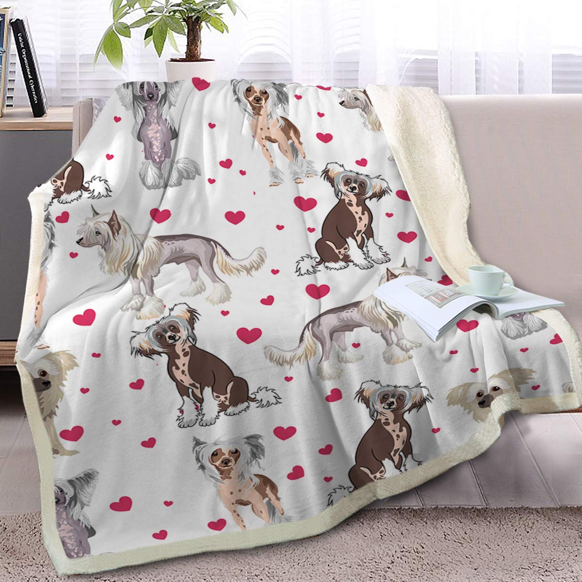 BlessLiving Red Hearts Dog Cat Print Plush Blanket Cute Puppy for Kids Adults 3d Animal Print Plush Blanket Gift for Pet Lovers Chinese Crested Twin/Double (150x200cm) โ image 1