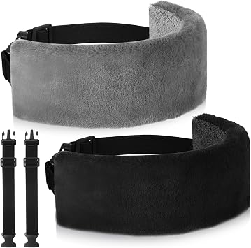 Xtinmee 2 Pcs Travel Pillow for Sleeping Airplane Headrest Airplane Head Strap Sleeper Pillow Travel Head Sleep Support Band with 2 Extension Straps for Car Plane TravelGray, Black