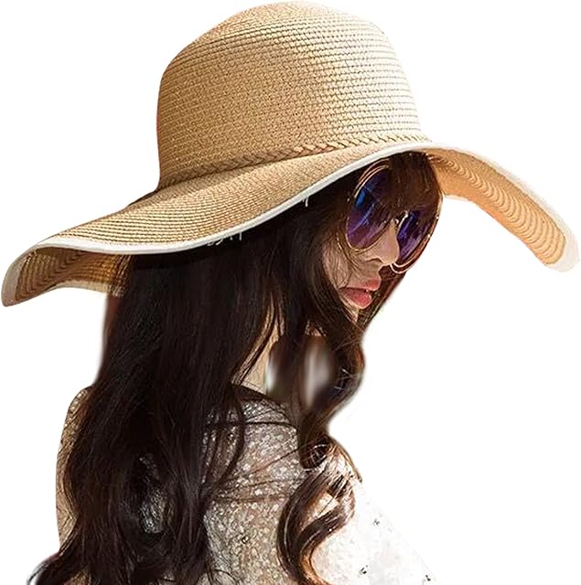 Lanzom Womens Wide Brim Straw Hat Floppy Foldable Roll up Cap Beach Sun Hat UPF 50+