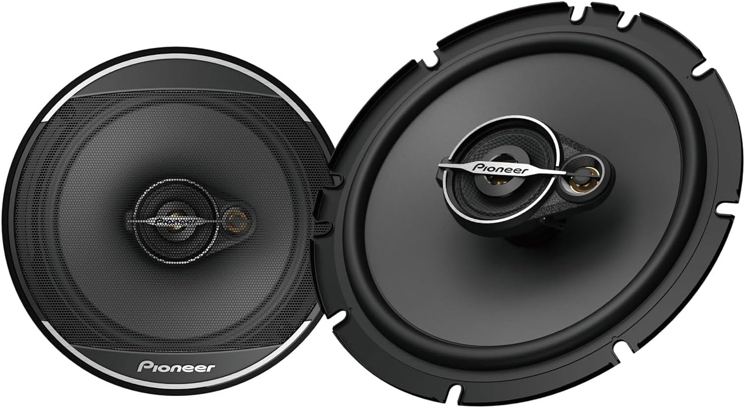 TS-A1671F 6.5" 3-Way Coaxial Speaker Set of 2 Speakers (320W Max., 70W Sine Each), Powerful Sound, High Efficiency, 48mm Installation Depth, 144mm Installation Cutout, with Grille