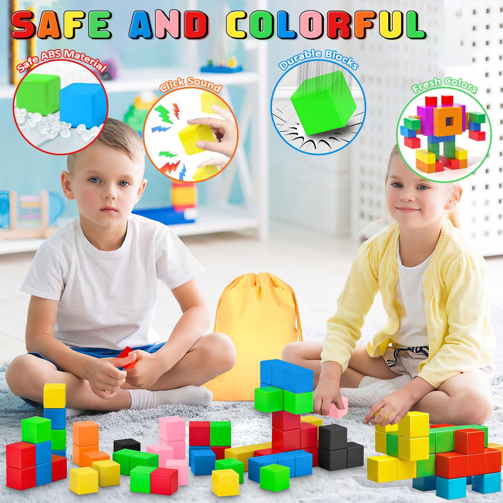 JUQG 96Pcs Bloques de Construcción Magnéticos, 3D Juguetes de Construcción Magnéticos, Juguetes Educativos de Bloques de Construcción, Regalo de Juguete Magnético para Más de 3 Niños y Niñas (96Pcs) — view 3