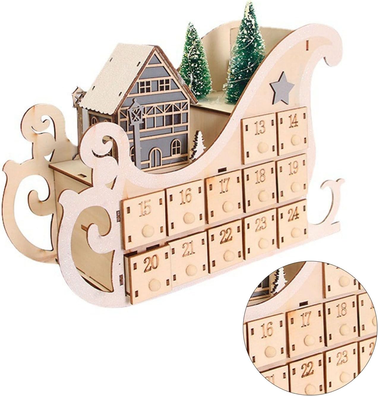 Wooden Christmas LED Advent Calendar 24-Drawers Christmas Decoration Counter Top Ornament Decor For Kids And Adults Christmas Decorations
