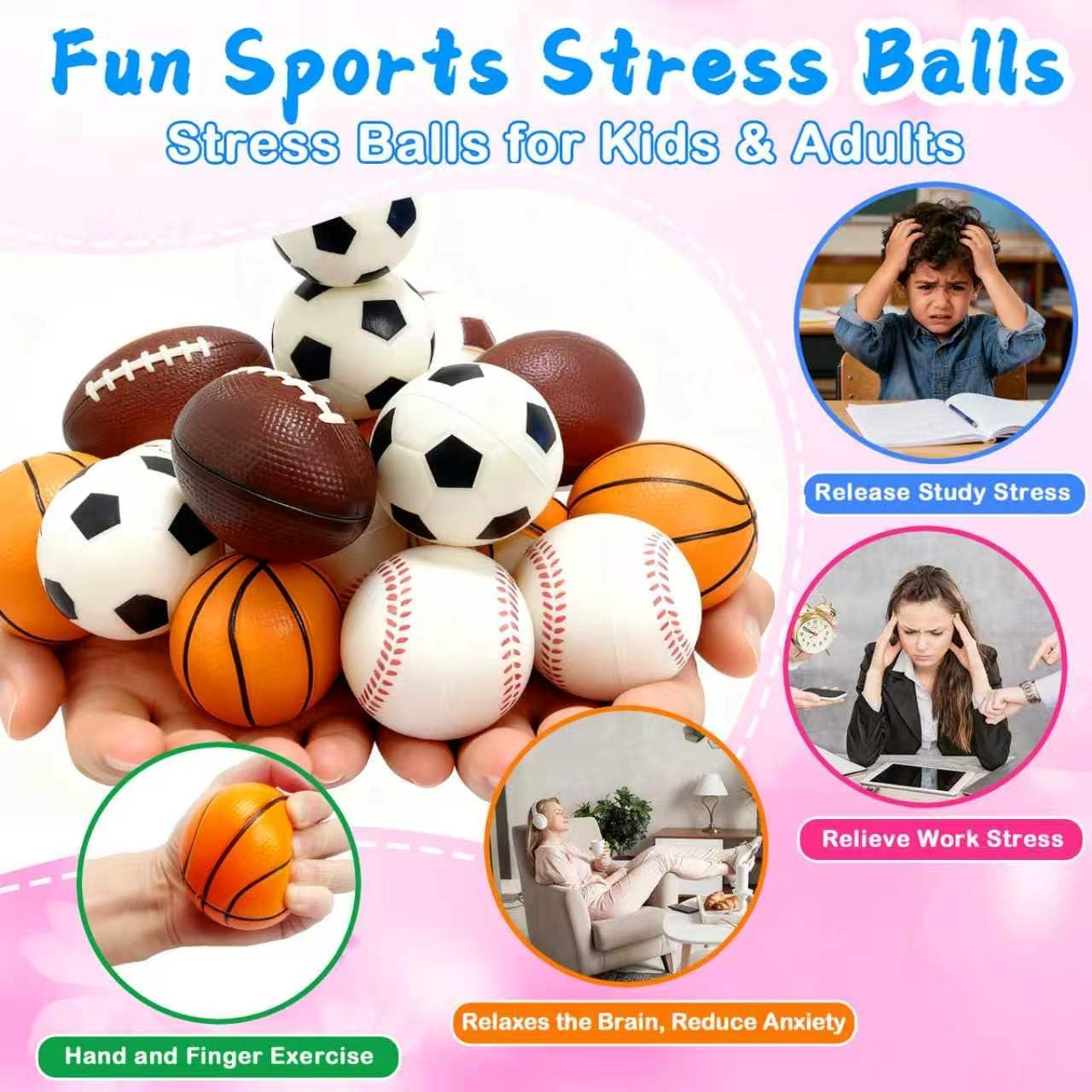 24 PCS Stress Balls Party Favor for Kids Goodie Bag Stuffers Squeeze Toys Classroom Prizes Pinata Stuffers Boys Girls Birthday End of Year Gifts Sport Party Foam Bouncy Balls Bulk Small Toys with Card
