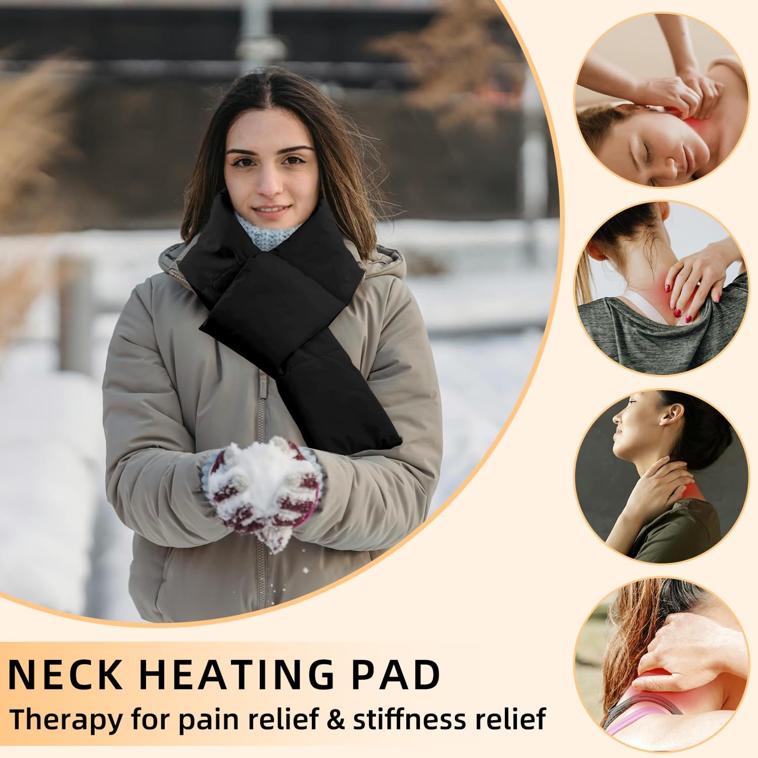 Heated Scarf for Women Men Electric Neck Warmers Heated Neck Wrap with 5000mAh Rechargeable Battery,Three Temp Settings Electric Heating Pad for Neck Pain Relief and Stiffness, Christmas Gift (Black) - Image 2