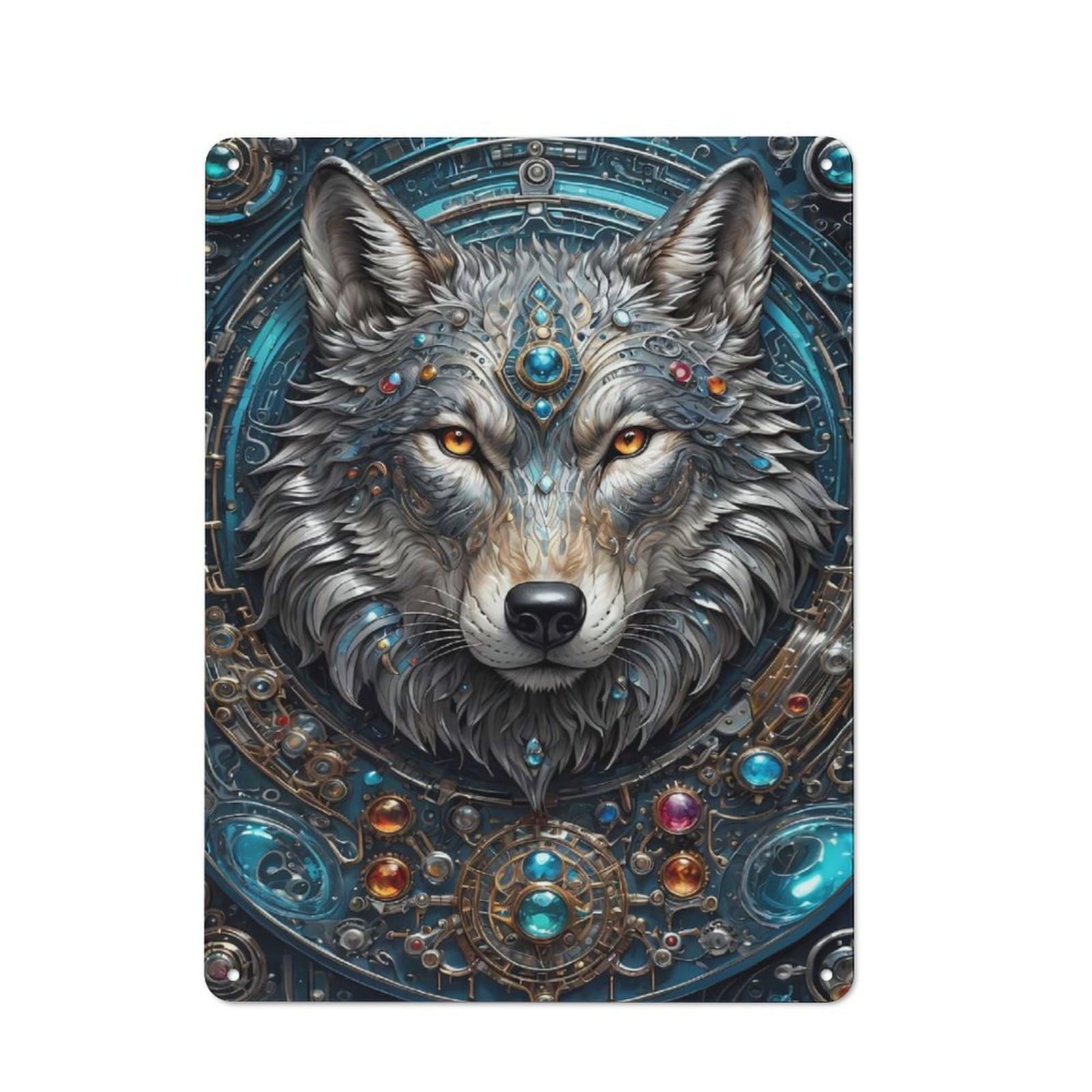 Junmoney Style-22 Vintage Tin Sign 40X30cm With Mega Steampunk Wolf For Bar Or Restaurant, Suited To Bar Decor Enthusiasts
