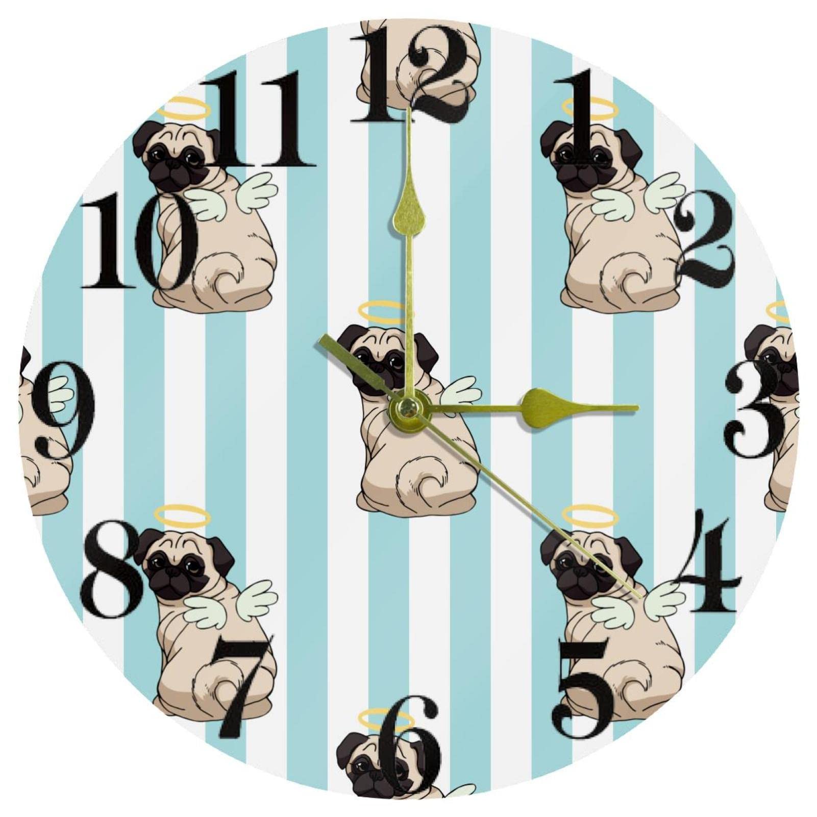 Horloge murale Pugdog Angel fonctionne à piles décoration murale ronde