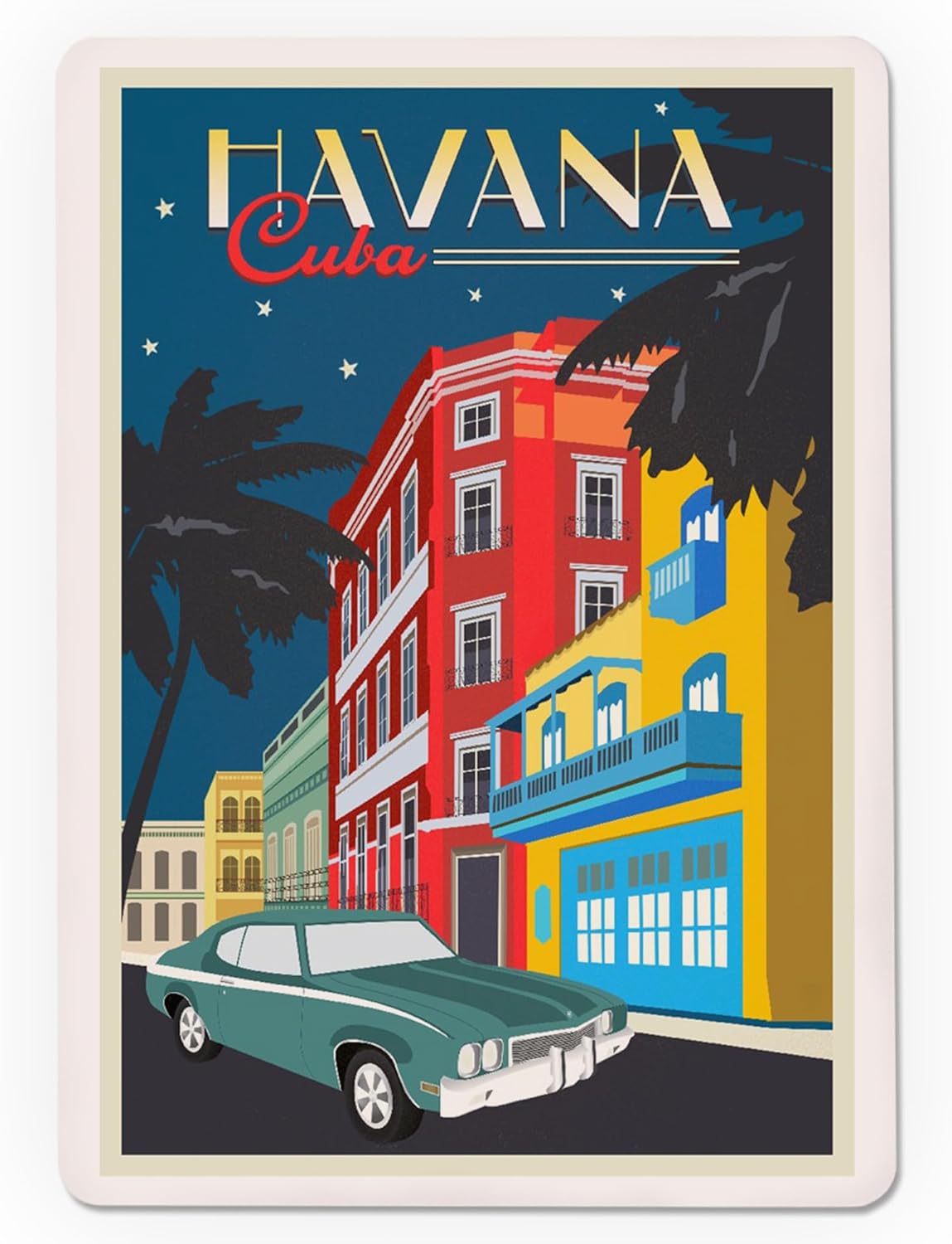 Lantern Press Havana, Cuba, Nighttime and Colorful Buildings, Vector, 52 Playing Cards for Adults, Poker Size Card Deck