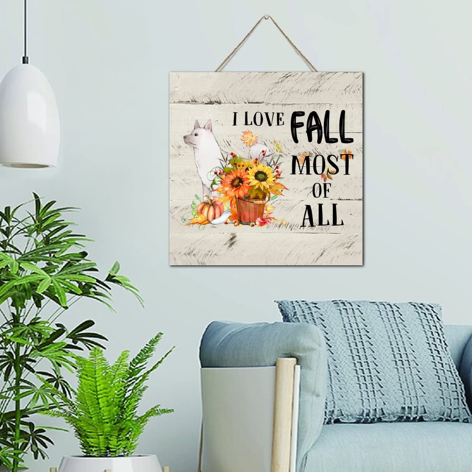 Plaque en bois I Love Fall décoration automnale murale 30cm