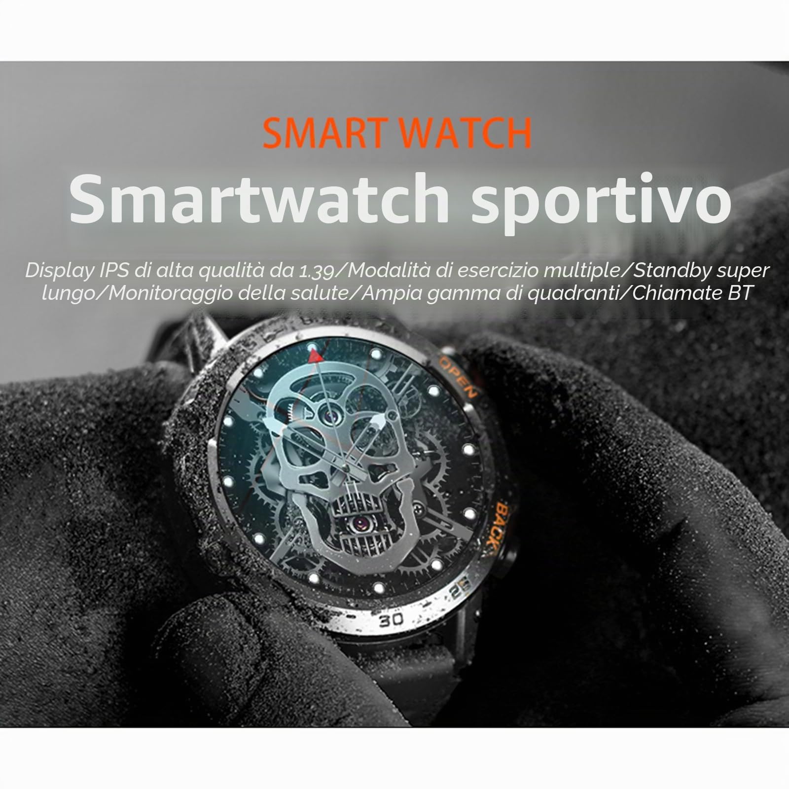 K52 Smartwatch Fitness con Schermo Touch IPS da 1,39 Pollici, Impermeabile IP67, Chiamate BT, Diverse Modalità Sportive