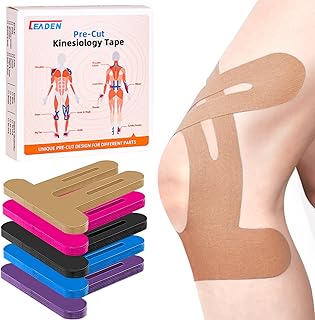 Precut Kinesiology Tape for Knees, 10 Pcs - Knee Support & Stability, Knee Pain Relief Athletic Tape - Elastic & Waterproof, Breathable Hypoallergenic Latex-Free Tape, Beige