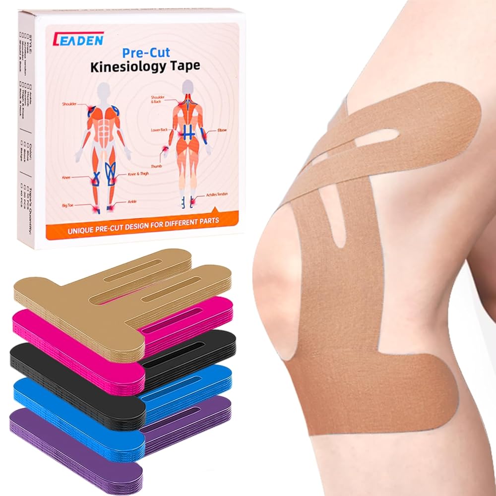 IEADEN Precut Kinesiology Tape for Knees, 20 Pcs - Knee Support & Stability, Knee Pain Relief Athletic Tape - Waterproof & Elastic, Breathable Hypoallergenic Latex-Free Tape, Beige