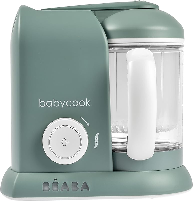 BEABA Babycook Solo 4 in 1 Baby Food Maker, Puree Steamer and Blender for Purees, Grinder with Auto Steam Cooking, Lrg Capacity 4.5 Cups 27 Servings in 20 Mins, Eucalyptus