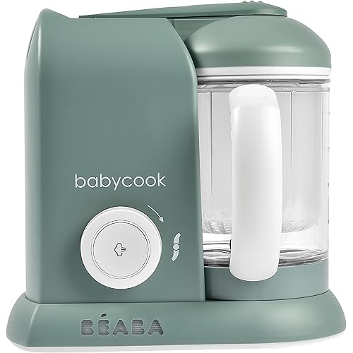 BEABA Babycook Solo 4 in 1 Baby Food Maker, Puree Steamer and Blender for Purees, Grinder with Auto Steam Cooking, Lrg Capacity 4.5 Cups 27 Servings in 20 Mins, Eucalyptus