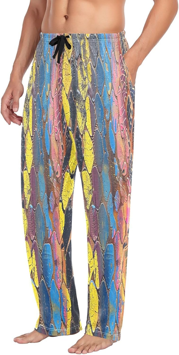 ALAZA Snake Skin Print Oil Painting Men's Pajama Pants Men Cotton Pajama Bottoms with Pockets, S