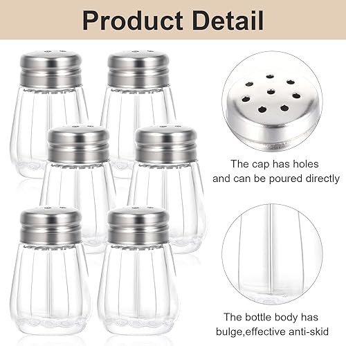 Miniatura 3 de Thinp 6 mini saleros y pimenteros de cristal con tapas de acero inoxidable y 1 mini embudos de acero inoxidable para cocina, restaurantes, bodas y