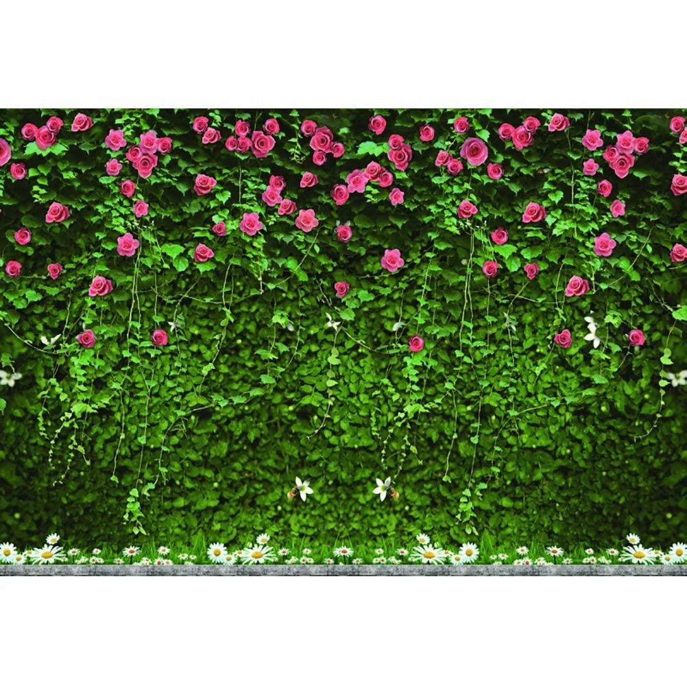 Rustic Floral Wall Backdrop for Photography Green Leaves Pink Flower Photo Background for Wedding Bridal Shower Baby Shower Birthday Party Decor