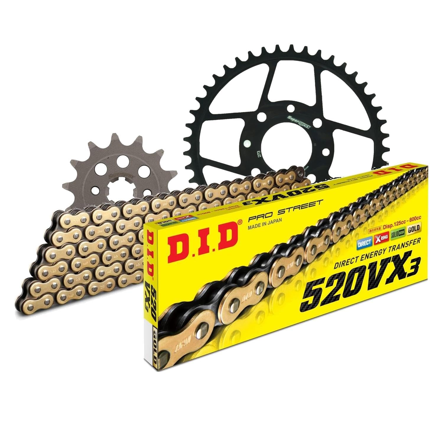 Kit chaîne D.I.D 520VX3 112 maillons compatible avec KTM Duke 125