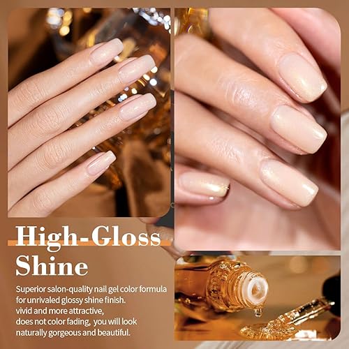 Miniatura 3 de RARJSM Juego de 6 esmaltes de gel con purpurina color nude, rosa pálido, gelatina lechosa, cachemira, rosa, beige, albaricoque, marrón champán,