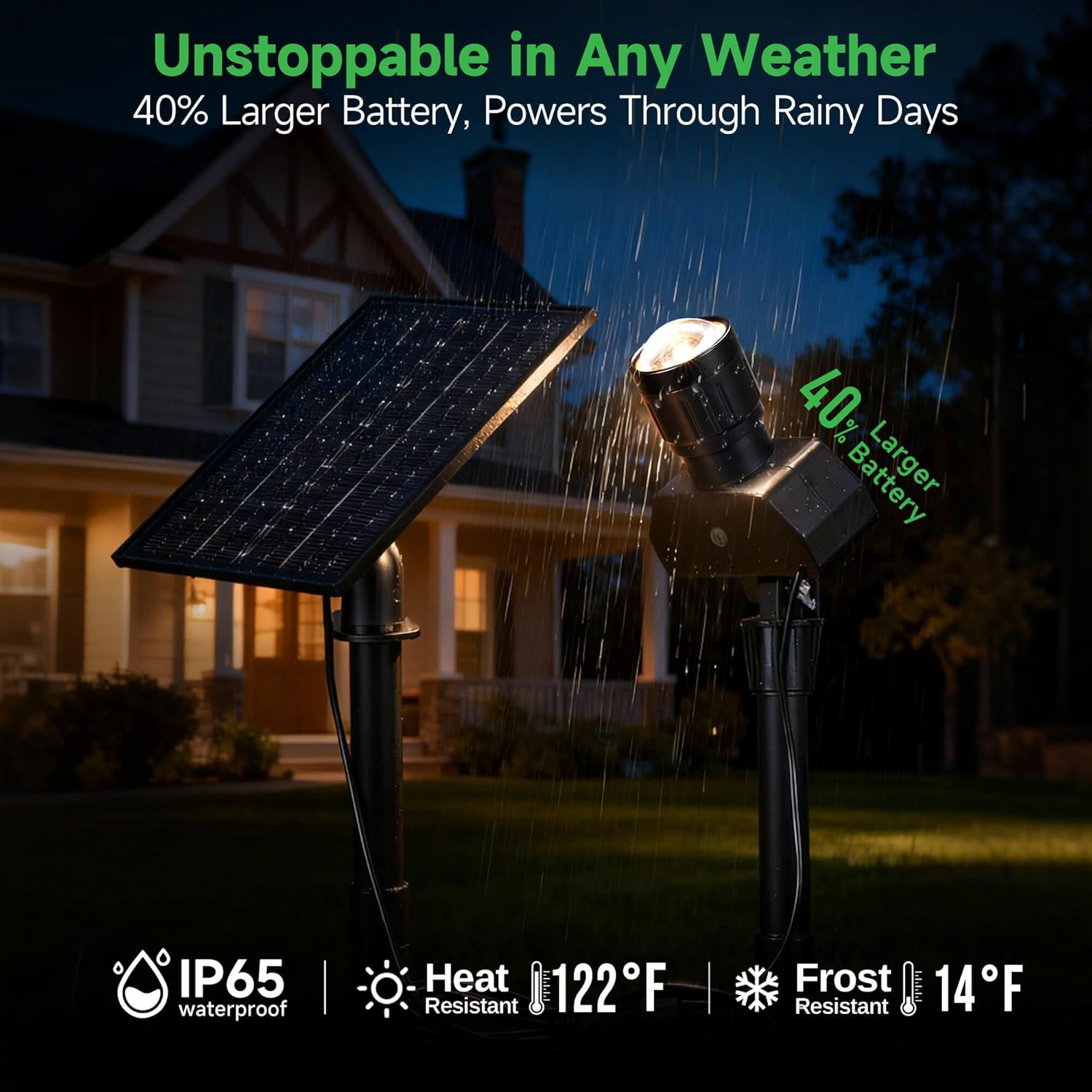 Outdoor Solar Spotlight, Adjustable Angle Landscape Spotlight Waterproof, 2500mAh All Night Separate Panel LED Uplight Dusk to Dawn, 5 Lighting Modes for Outside Patio Wall Path House 4 Pack